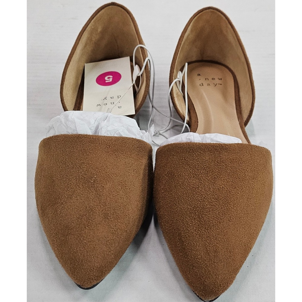 A New Day Rebecca Flats Cognac Brown Suede Pointed Toe Orsay Slip On Shoes 5